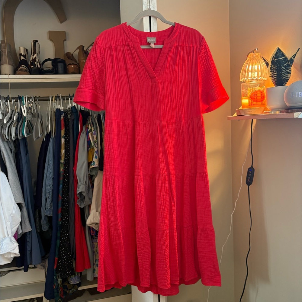 V-Neck Gauze Midi Dress